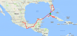 Route map cuba-florida-mexico
