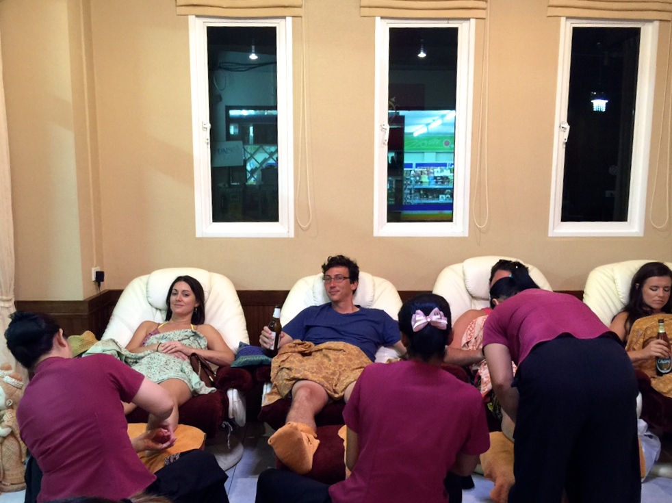 getting reflexology foot massages in Thailand