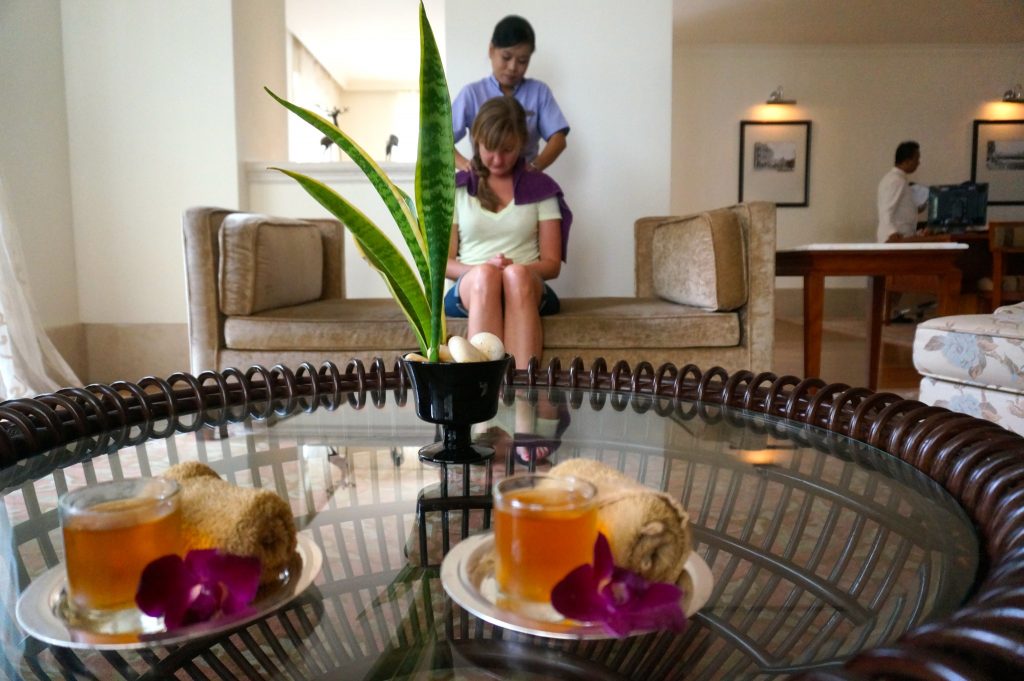 welcome massage and welcome drinks in the Danna Langkawi lobby