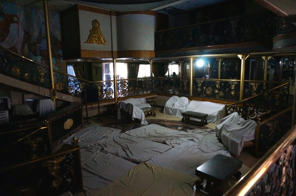 Furniture is covered with blankets on one of the former luxury liners that plied the Nile River