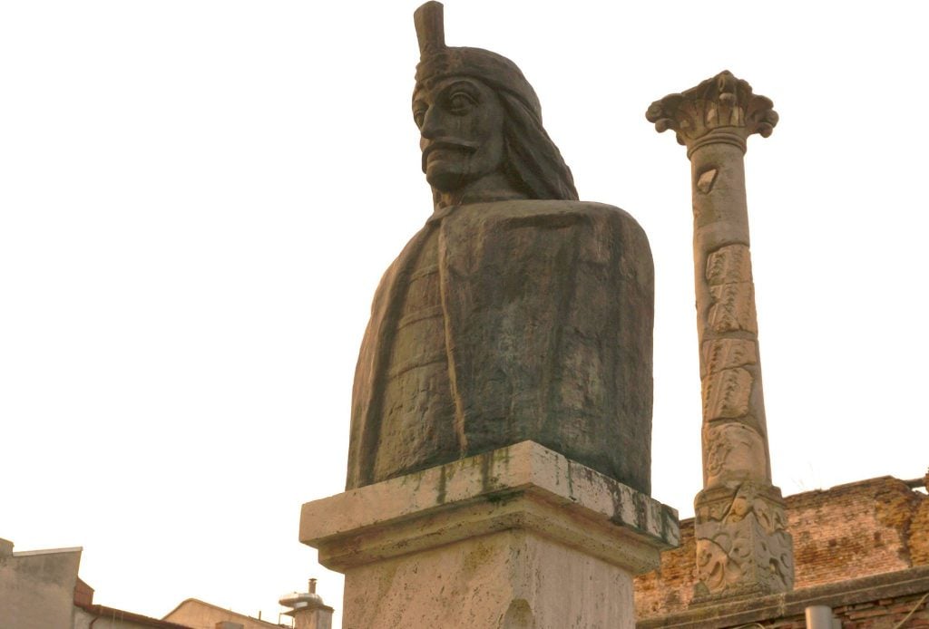 vlad the impaler statue, aka dracula, in bucharest romania