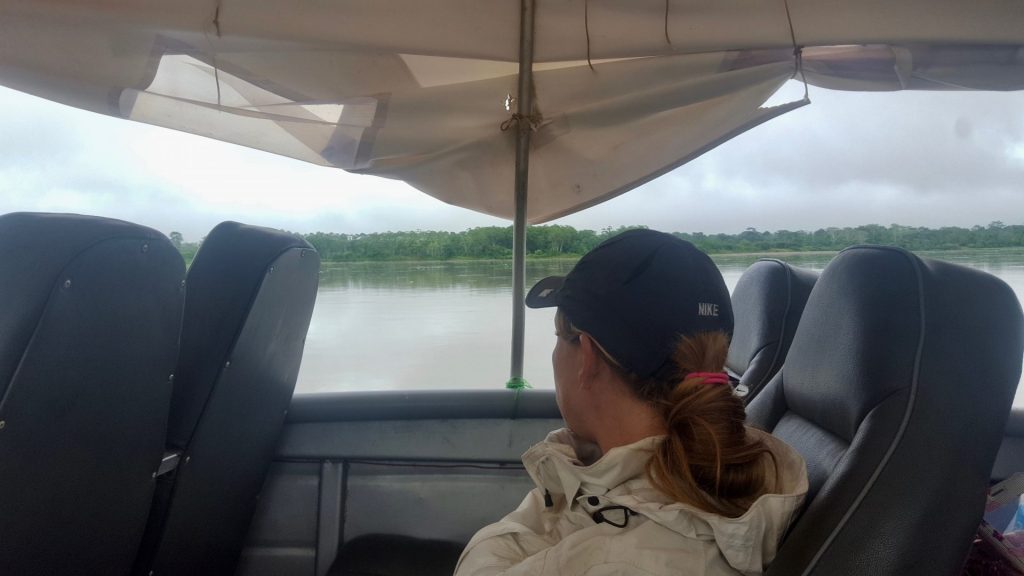 Sitting on a comfortable fast boat on the Napo River
