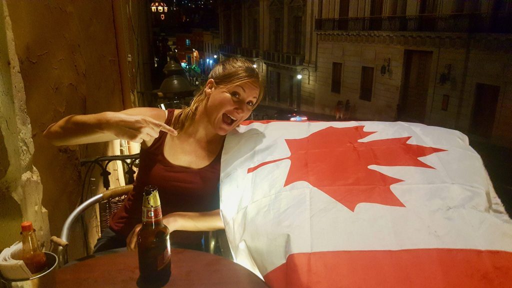 Heather with Canadian Flag in Guanajuato, Mexico