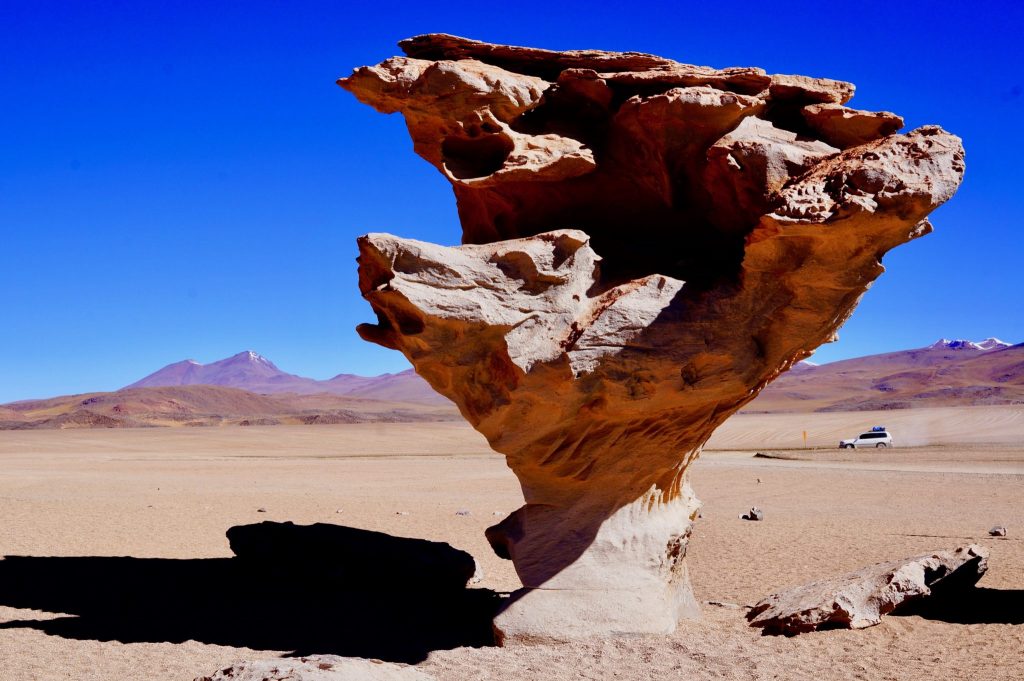 Arbol de Piedra is Stone Tree you see during the 3-day Salir de Uyuni Bolivia salt flat tour