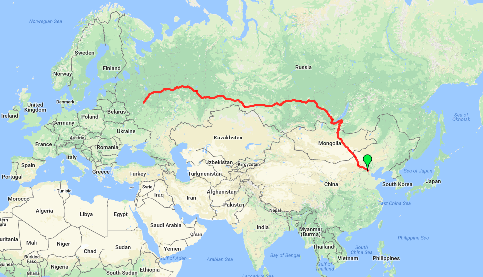 Route map: Beijing to Moscow on Trans-Siberian