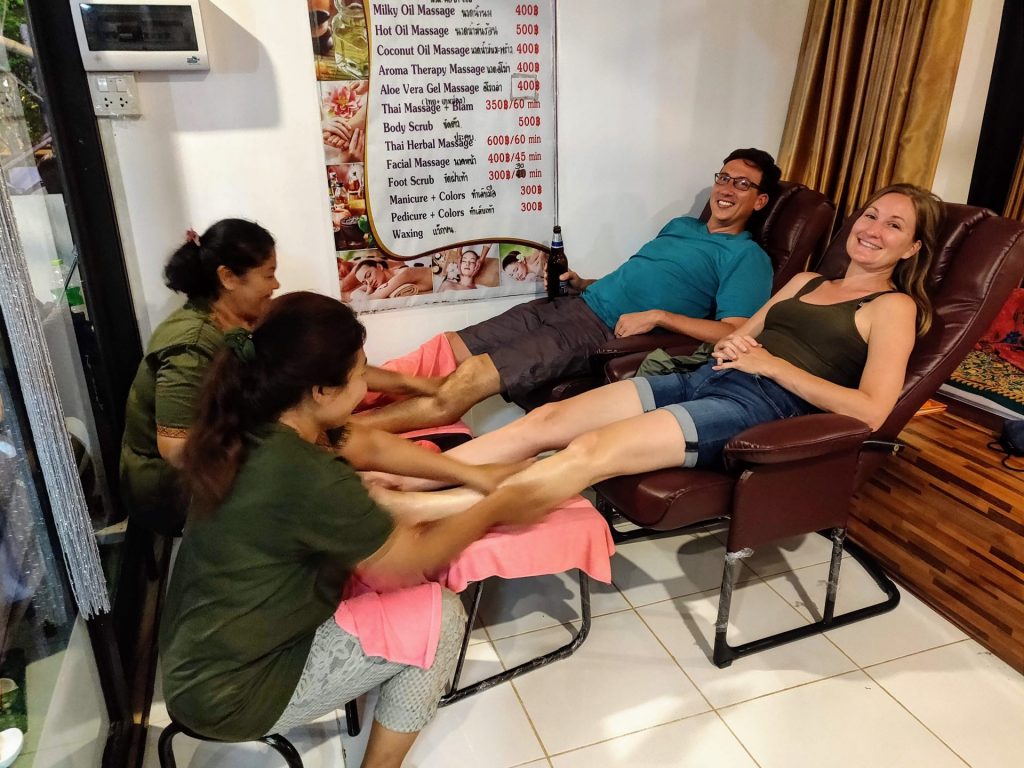 John & Heather getting a Thai foot massage Railay