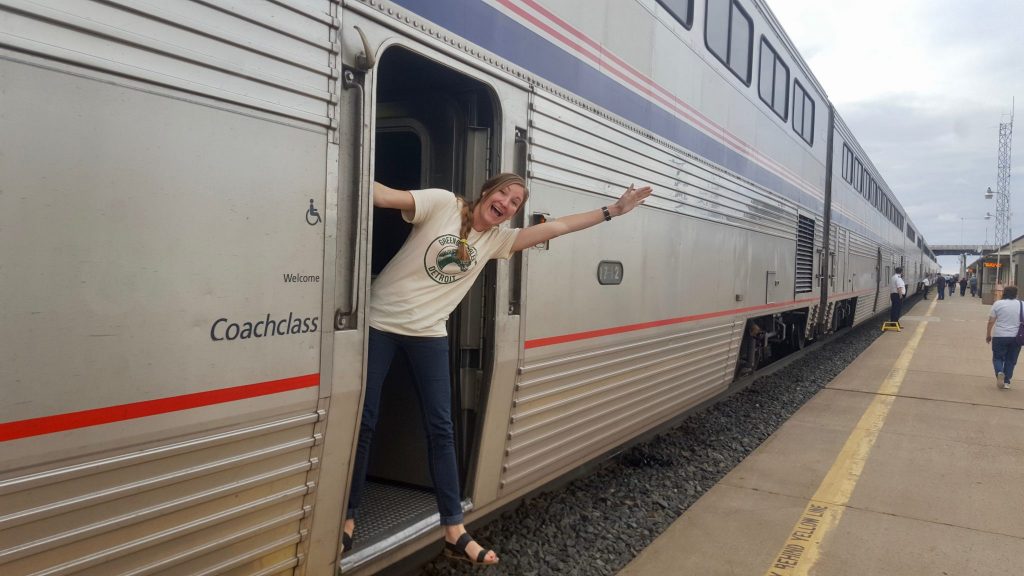 Woman Hanging off the Amtrak Empire Builder