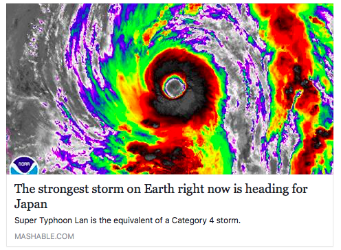Typhoon Lan heading for Japan headline