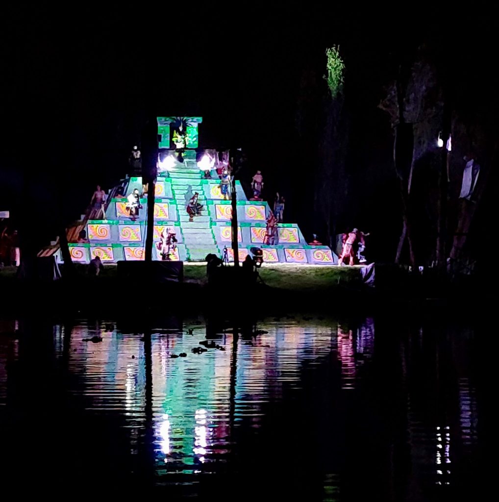 Pyramid during light & sound show (aka video mapping) during La Llorona, a Day of the Dead event in Mexico City