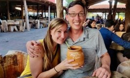 John & Heather drinking a cantarito in Mexico
