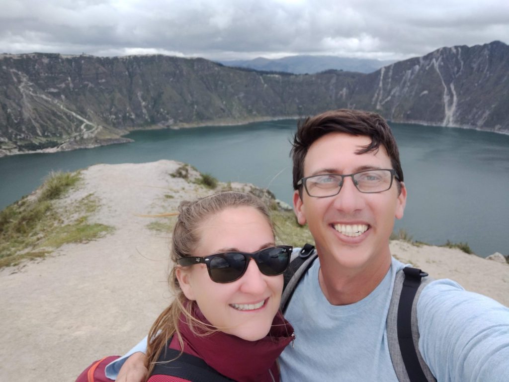 John & Heather at Laguna Quilotoa Crater during Quilotoa Loop