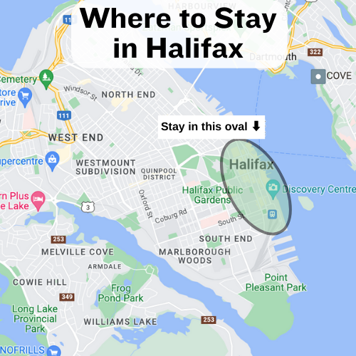 Map showing the best area to stay in Halifax